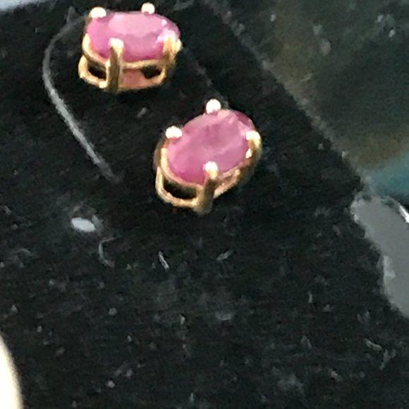 14K 5x3 Oval Natural Ruby Post Earrings - Picture 3 of 12